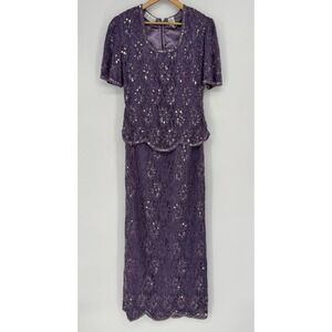 SCALA Beaded Mother Of The Bride Dress Women's Small Sequins Formal Purple‎ Gown